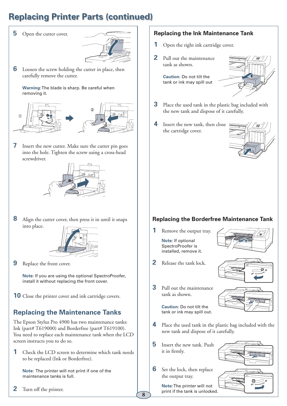 Replacing printer parts (continued), Replacing the maintenance tanks | Garmin STYLUS PRO PRO 4900 User Manual | Page 9 / 13