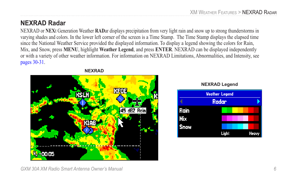 Nexrad radar | Garmin GXM 30A User Manual | Page 13 / 48