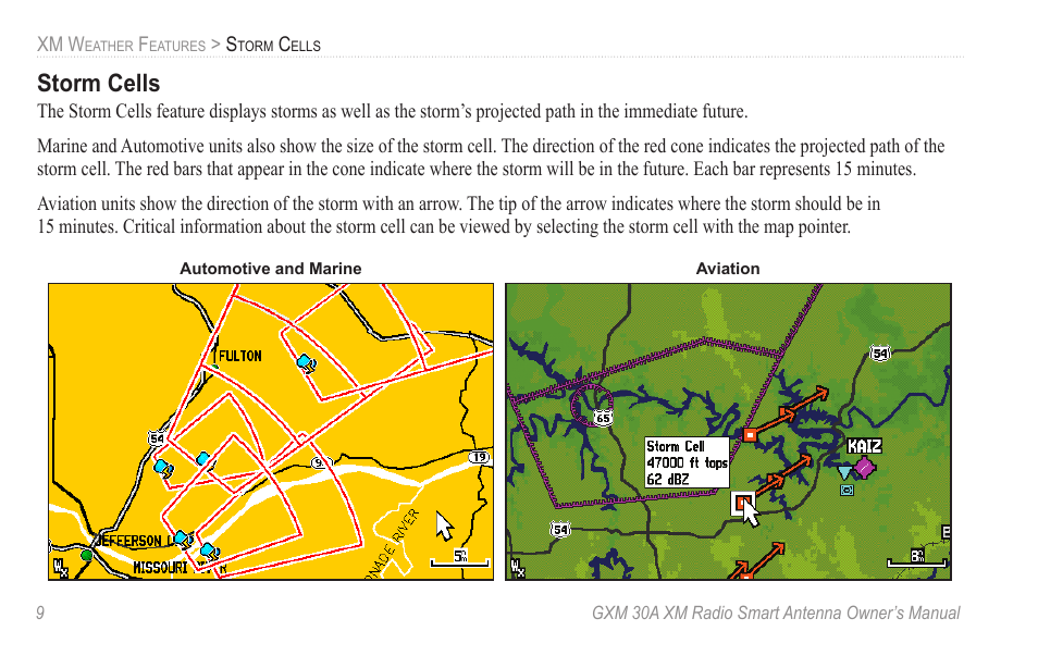 Storm cells | Garmin GXM 30A User Manual | Page 16 / 48