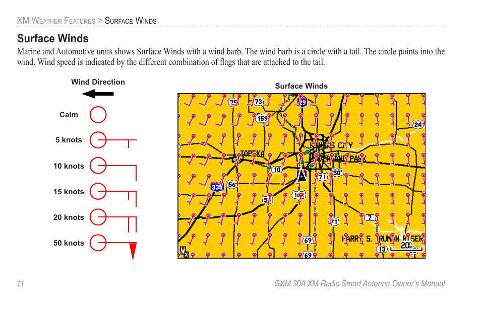 Surface winds | Garmin GXM 30A User Manual | Page 18 / 48