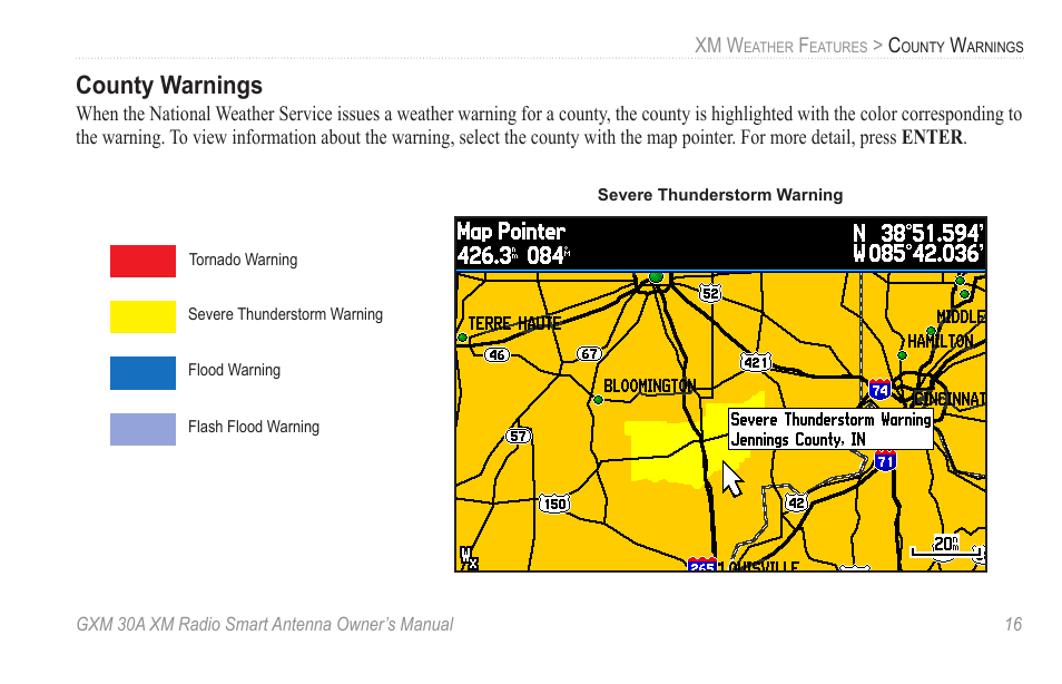 County warnings | Garmin GXM 30A User Manual | Page 23 / 48