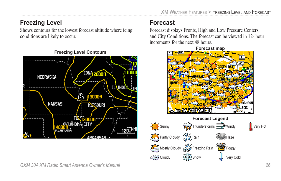 Freezing level, Forecast | Garmin GXM 30A User Manual | Page 33 / 48