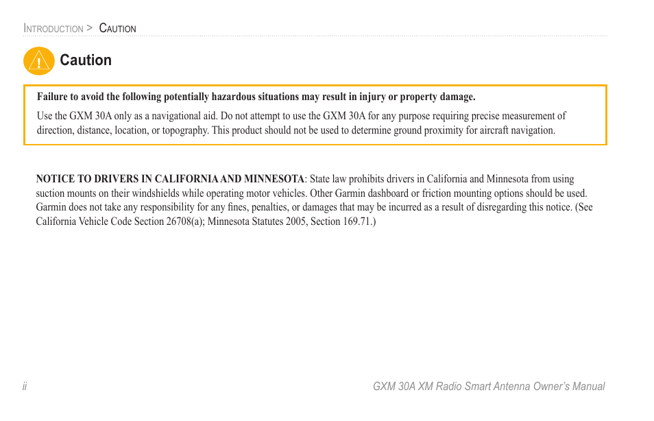 Caution | Garmin GXM 30A User Manual | Page 4 / 48