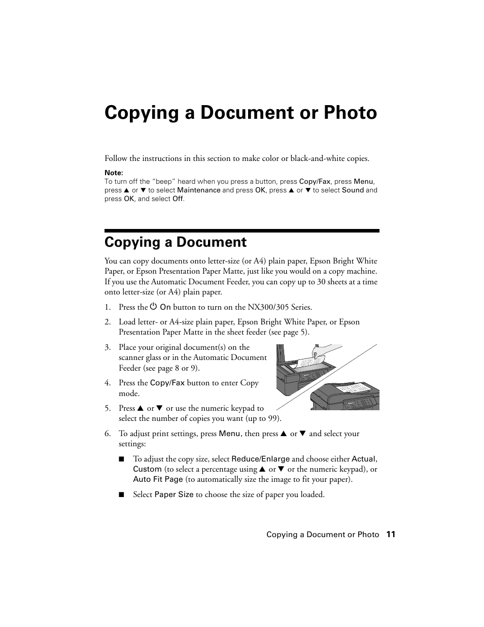 Copying a document or photo, Copying a document | Garmin STYLUS NX300 User Manual | Page 11 / 56