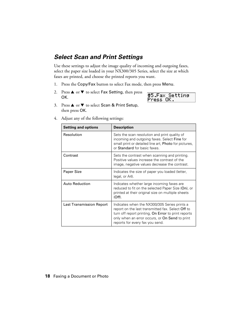 Select scan and print settings | Garmin STYLUS NX300 User Manual | Page 18 / 56