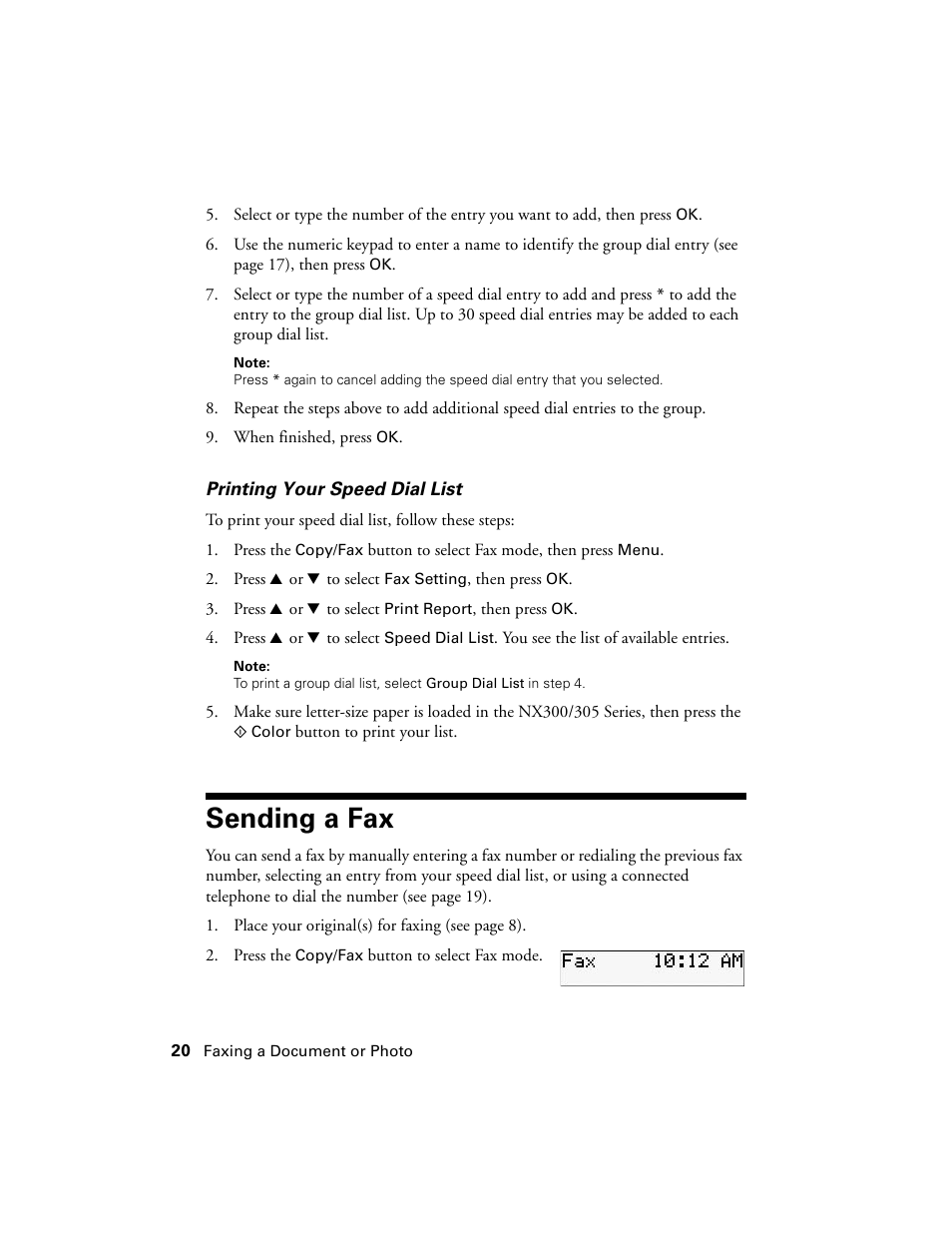 Sending a fax | Garmin STYLUS NX300 User Manual | Page 20 / 56