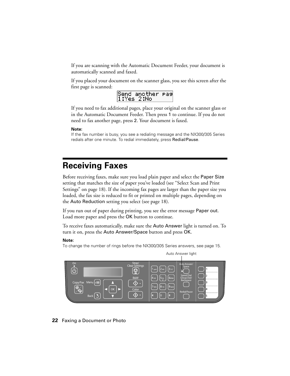 Receiving faxes | Garmin STYLUS NX300 User Manual | Page 22 / 56