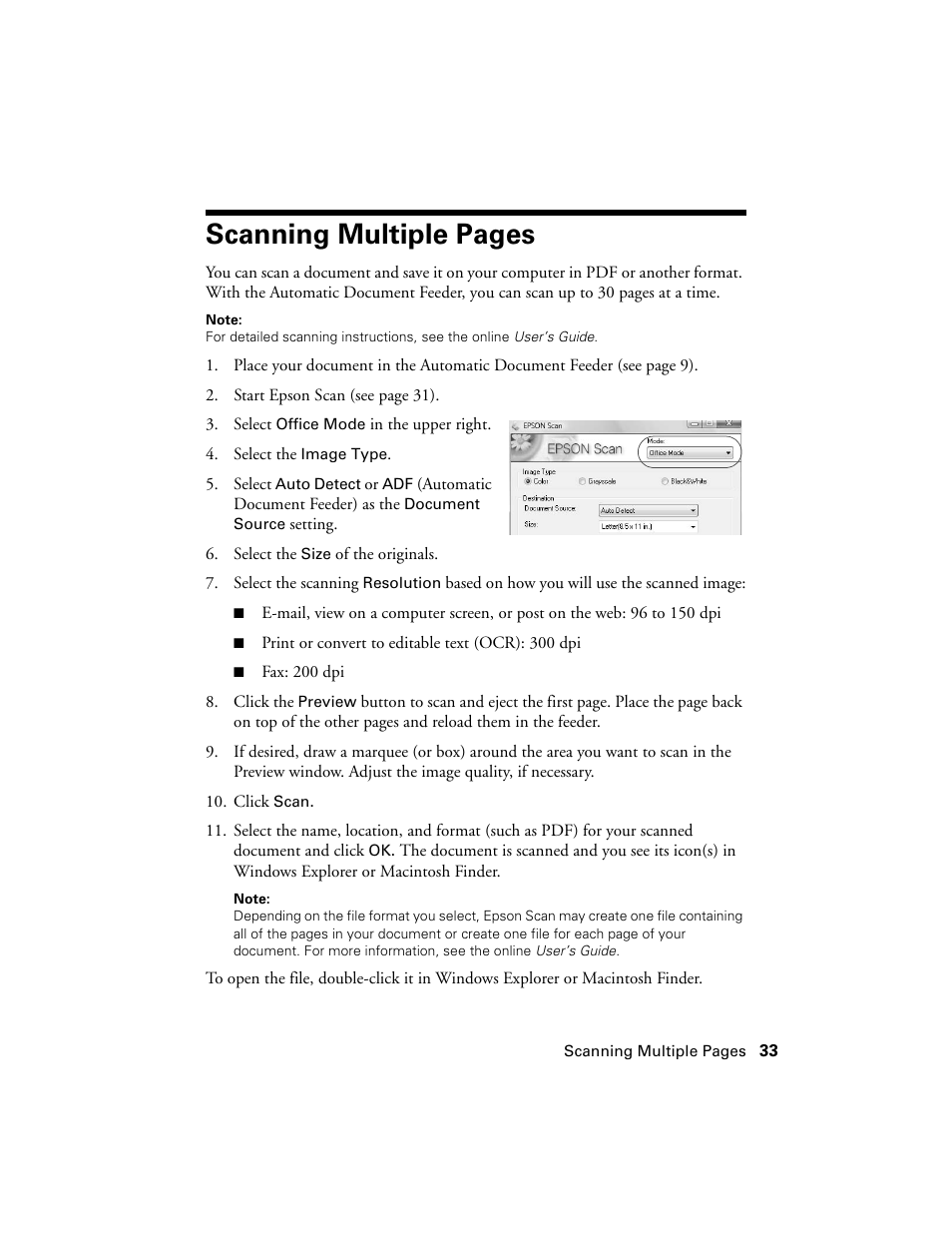 Scanning multiple pages | Garmin STYLUS NX300 User Manual | Page 33 / 56