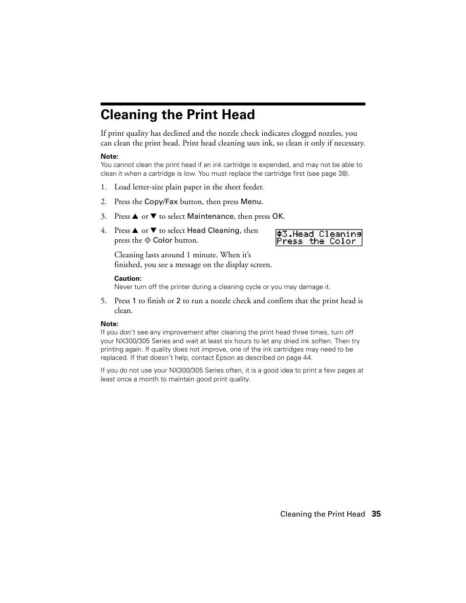 Cleaning the print head | Garmin STYLUS NX300 User Manual | Page 35 / 56