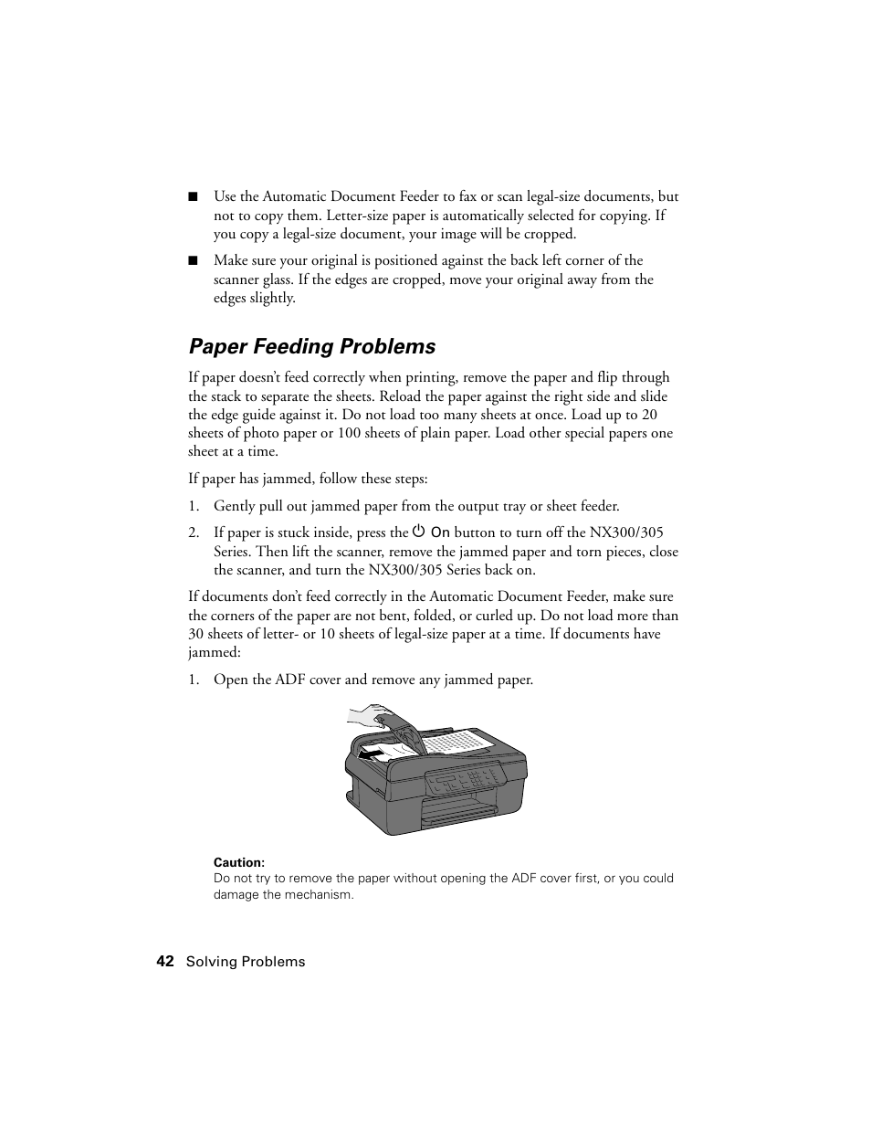 Paper feeding problems | Garmin STYLUS NX300 User Manual | Page 42 / 56