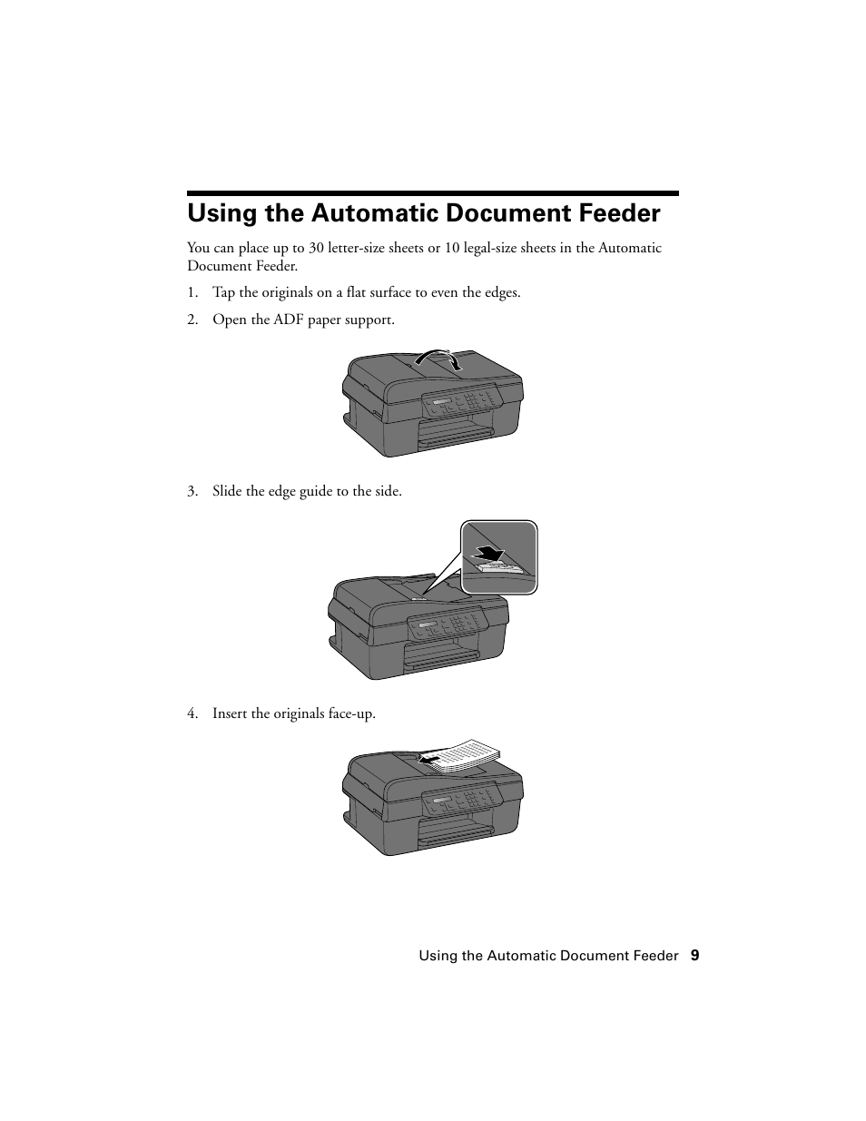 Using the automatic document feeder | Garmin STYLUS NX300 User Manual | Page 9 / 56