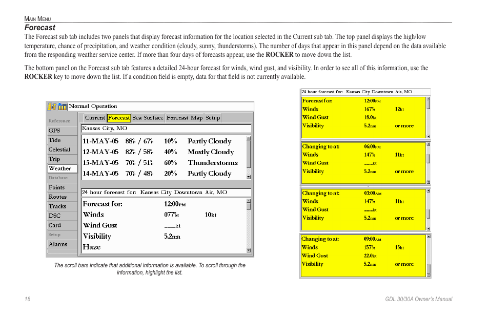 Forecast | Garmin GDL 30 User Manual | Page 22 / 34