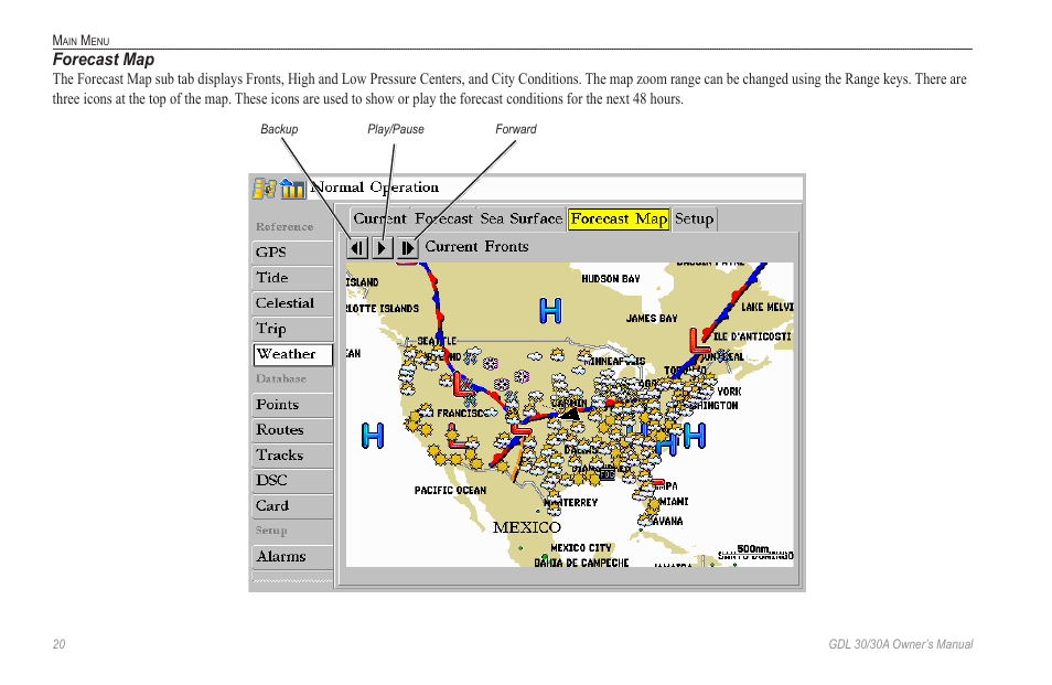 Forecast map | Garmin GDL 30 User Manual | Page 24 / 34