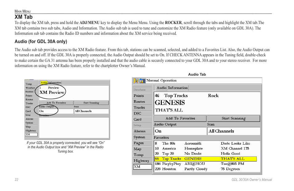 Xm tab | Garmin GDL 30 User Manual | Page 26 / 34