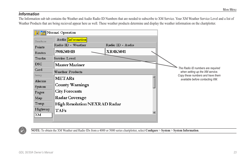 Information, Field (see | Garmin GDL 30 User Manual | Page 27 / 34