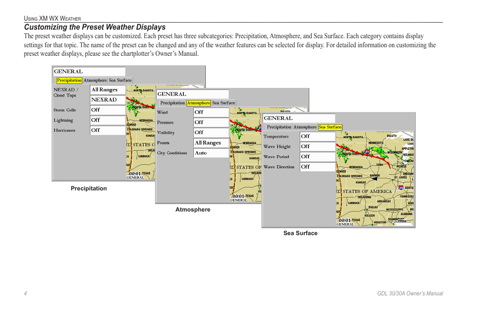 Customizing the preset weather displays | Garmin GDL 30 User Manual | Page 8 / 34