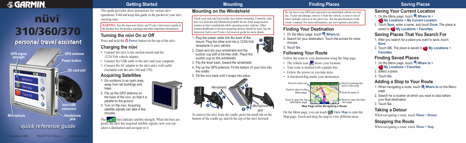 Garmin Nuvi 310  EN User Manual | 2 pages