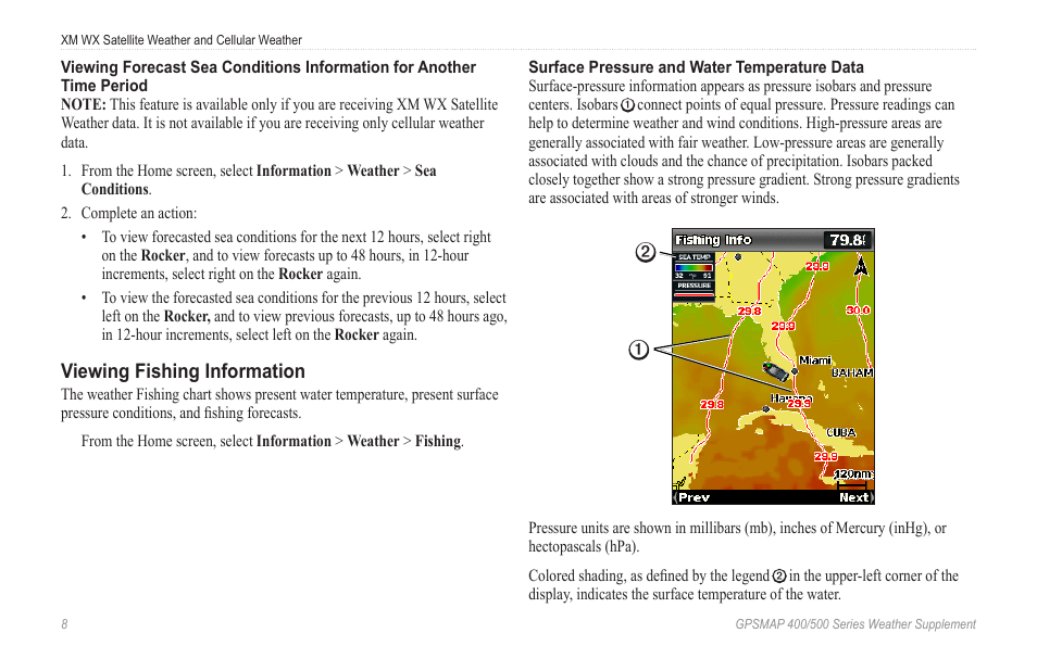 Viewing fishing information | Garmin GPSMAP 400 Weather and XM Satellite Radio User Manual | Page 12 / 28