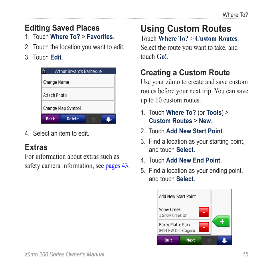 Using custom routes | Garmin ZUMO 200 User Manual | Page 19 / 58