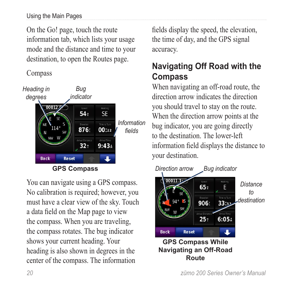 Navigating off road with the compass | Garmin ZUMO 200 User Manual | Page 24 / 58