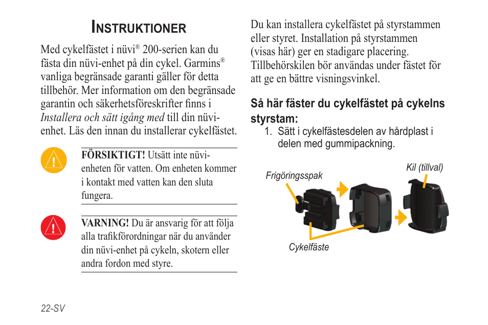 Instruktioner | Garmin NVI 200 User Manual | Page 22 / 28