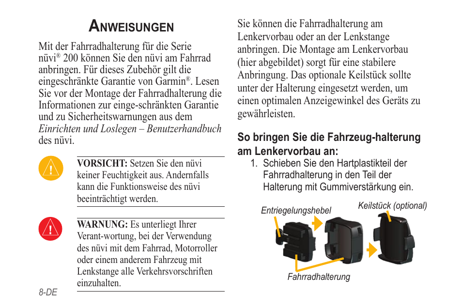 Anweisungen | Garmin NVI 200 User Manual | Page 8 / 28