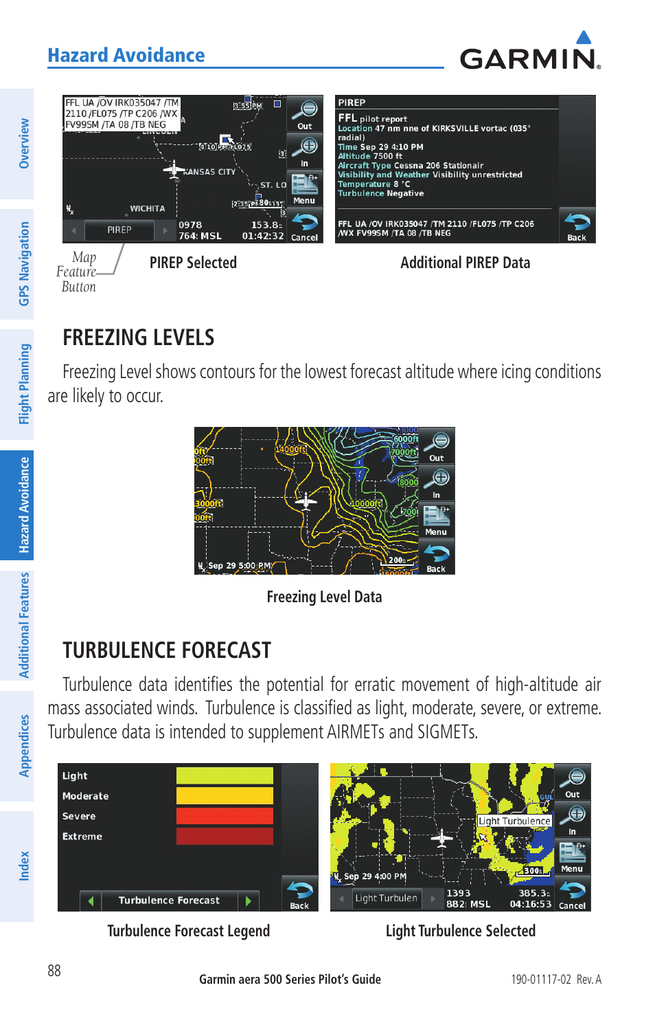 Freezing levels, Turbulence forecast, Hazard avoidance | Garmin aera 500 User Manual | Page 100 / 202