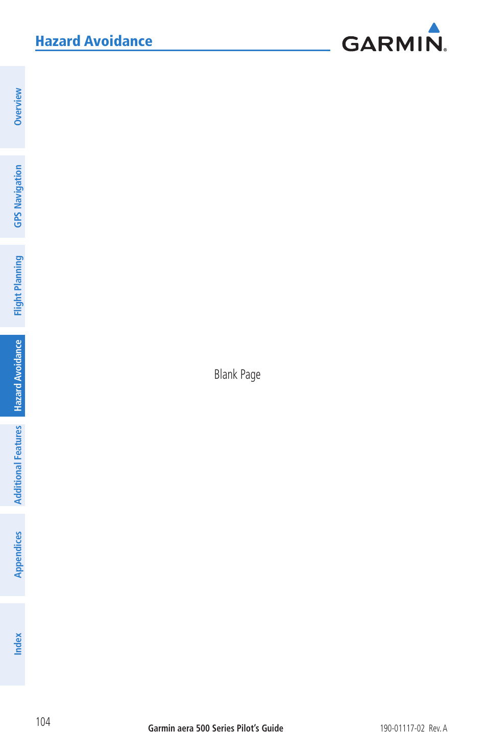 Hazard avoidance, Blank page | Garmin aera 500 User Manual | Page 116 / 202