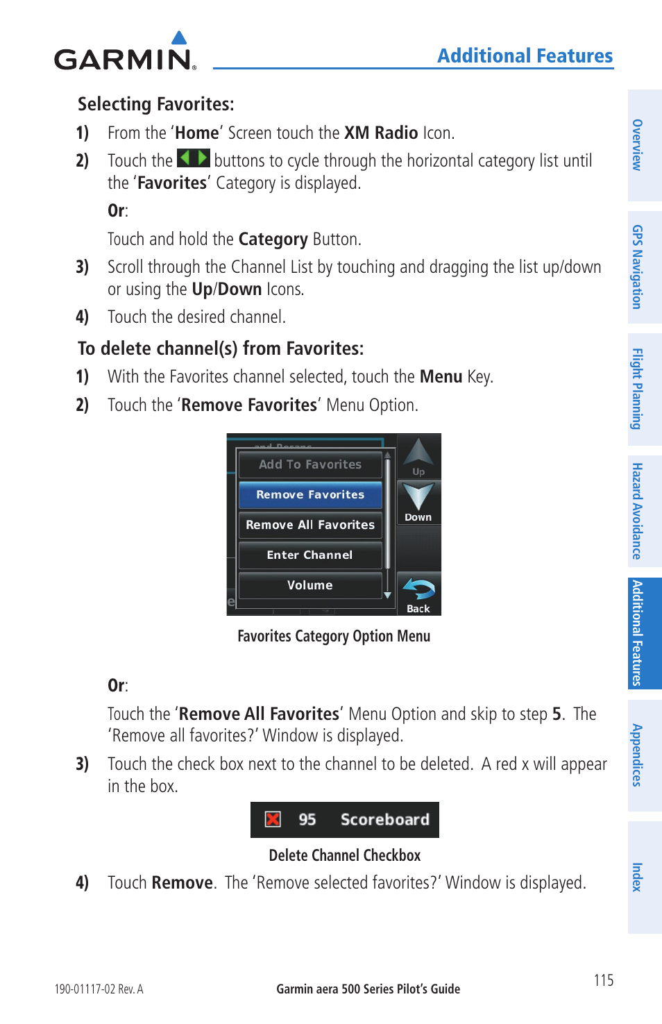 Additional features, Selecting favorites | Garmin aera 500 User Manual | Page 127 / 202