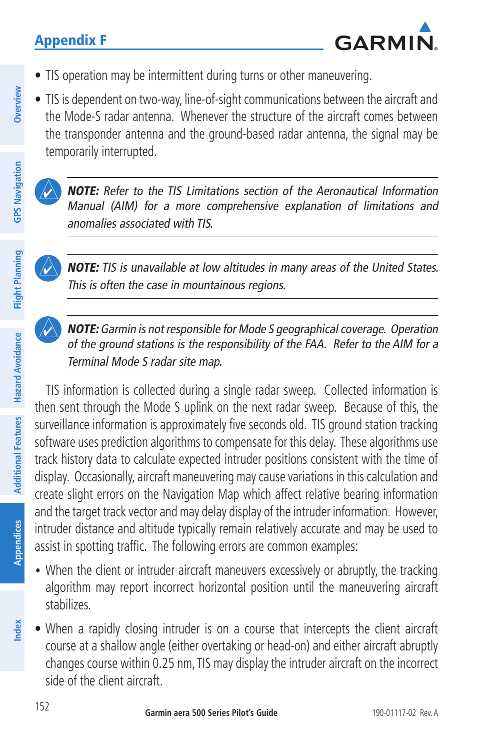 Appendix f | Garmin aera 500 User Manual | Page 164 / 202