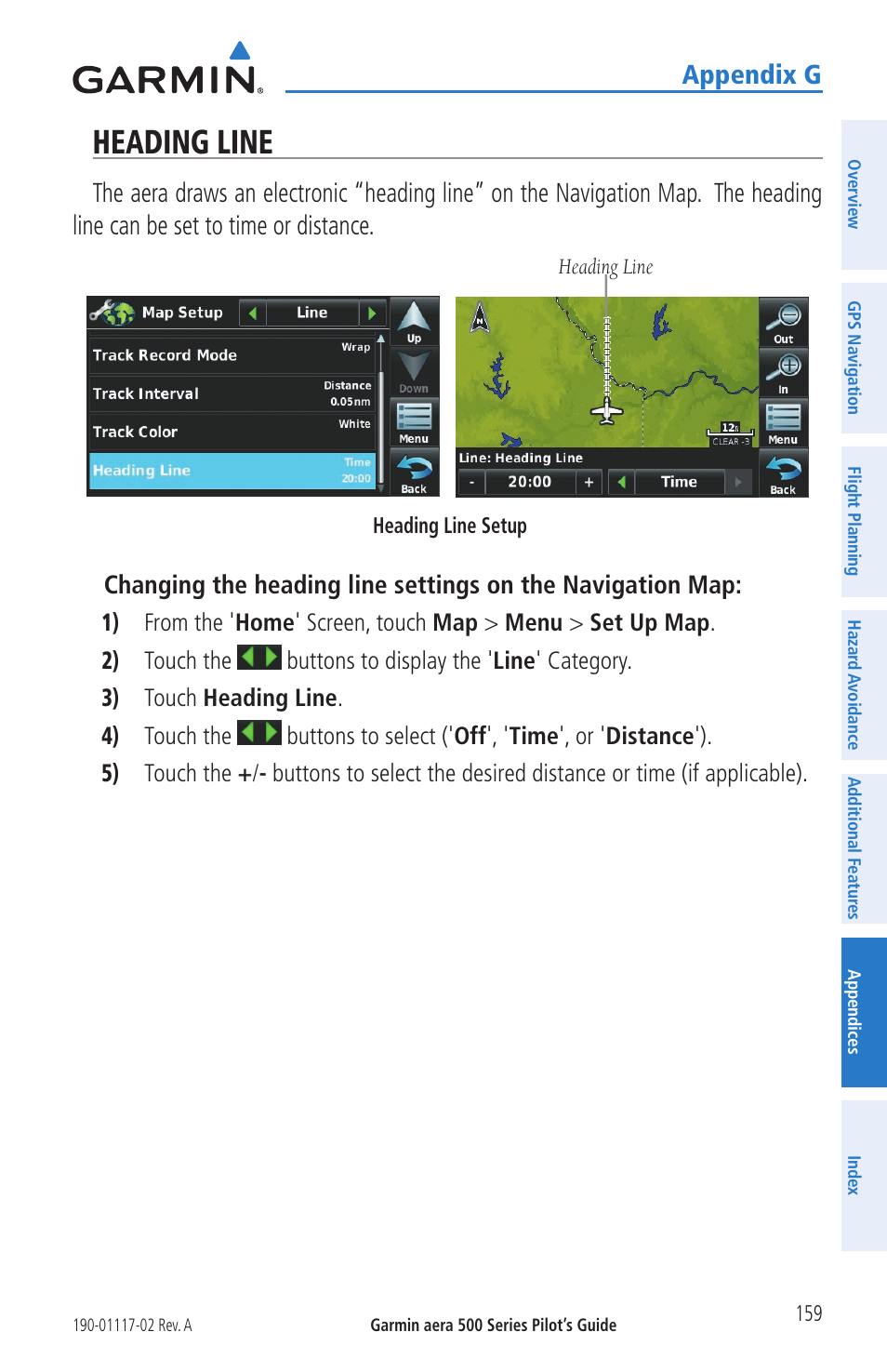 Heading line, Appendix g | Garmin aera 500 User Manual | Page 171 / 202