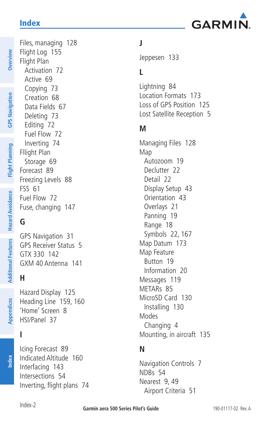 Index | Garmin aera 500 User Manual | Page 198 / 202