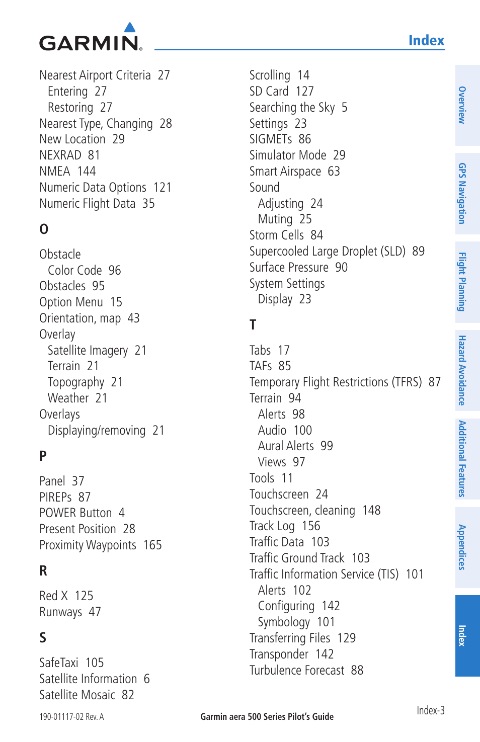 Index | Garmin aera 500 User Manual | Page 199 / 202