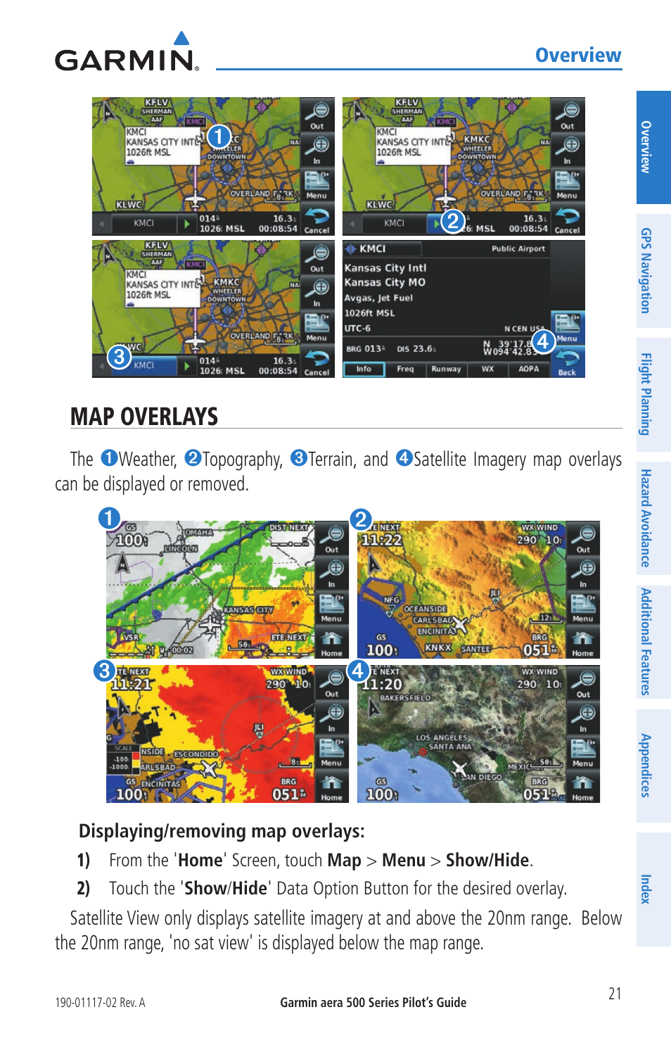 Map overlays | Garmin aera 500 User Manual | Page 33 / 202