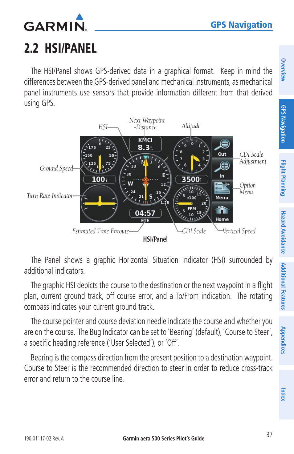 2 hsi/panel, Gps navigation | Garmin aera 500 User Manual | Page 49 / 202