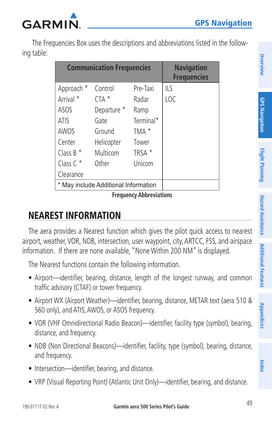 Nearest information | Garmin aera 500 User Manual | Page 61 / 202