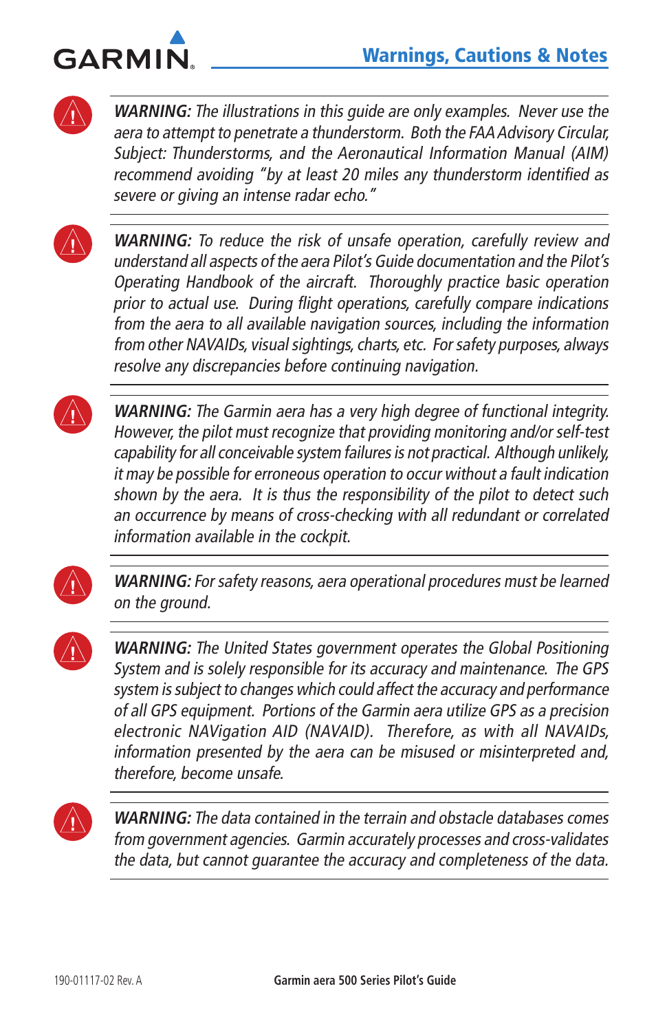 Garmin aera 500 User Manual | Page 7 / 202