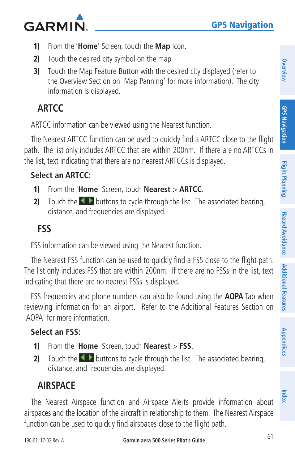 Artcc, Airspace | Garmin aera 500 User Manual | Page 73 / 202