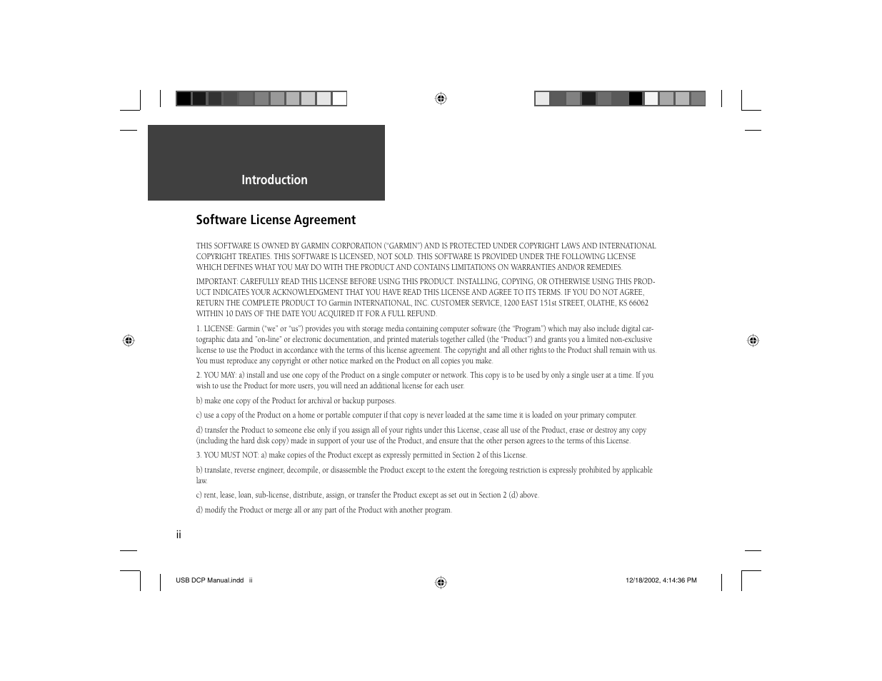 Introduction software license agreement | Garmin USB Data Card Programmer User Manual | Page 5 / 14