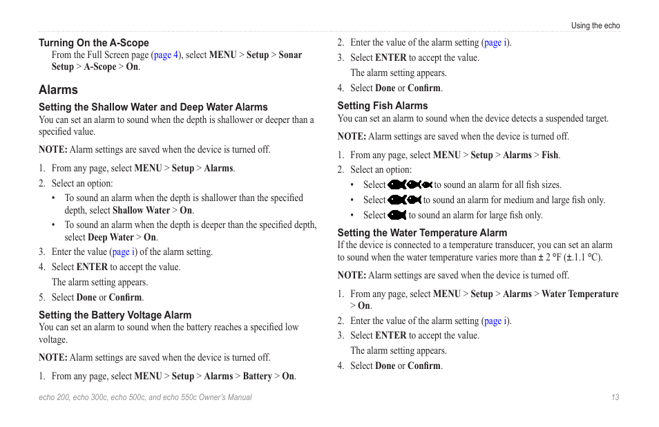 Alarms | Garmin 500c User Manual | Page 17 / 28