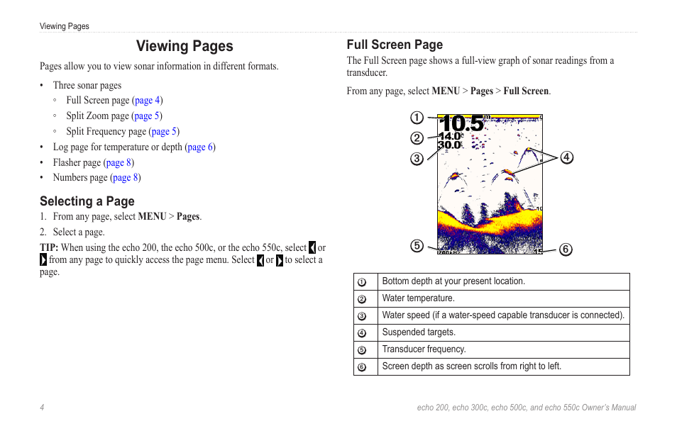 Viewing pages | Garmin 500c User Manual | Page 8 / 28