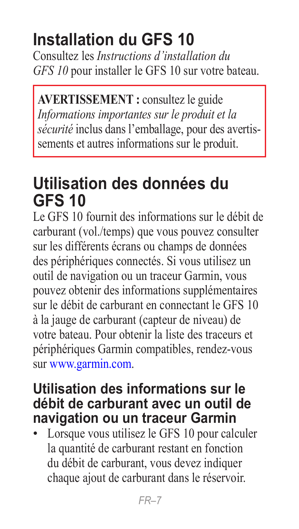 Français, Installation du gfs 10, Utilisation des données du gfs 10 | Garmin GFS 10 User Manual | Page 7 / 24