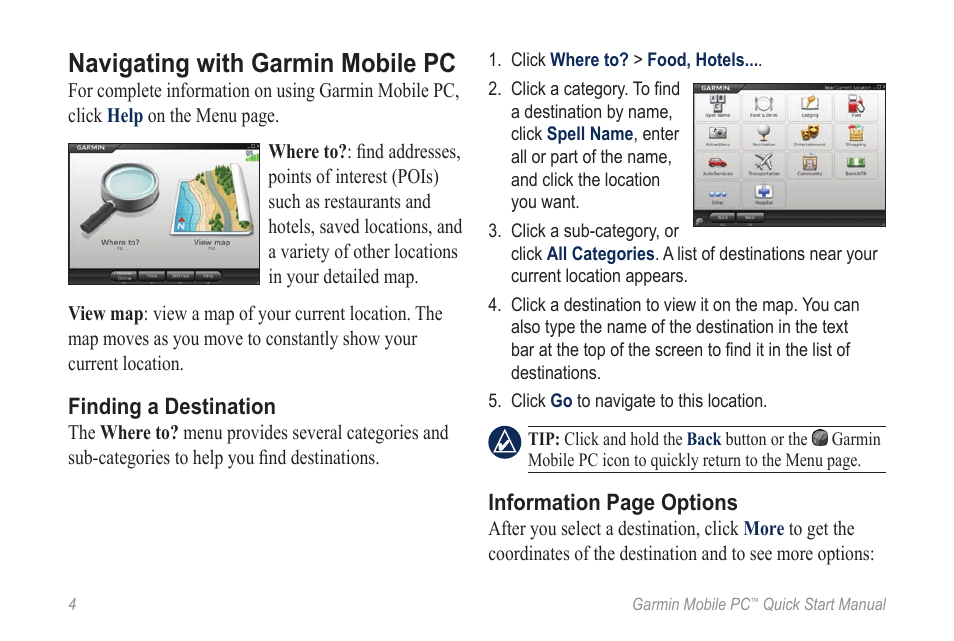 Navigating with garmin mobile pc | Garmin POWERBOOK G4 User Manual | Page 4 / 12