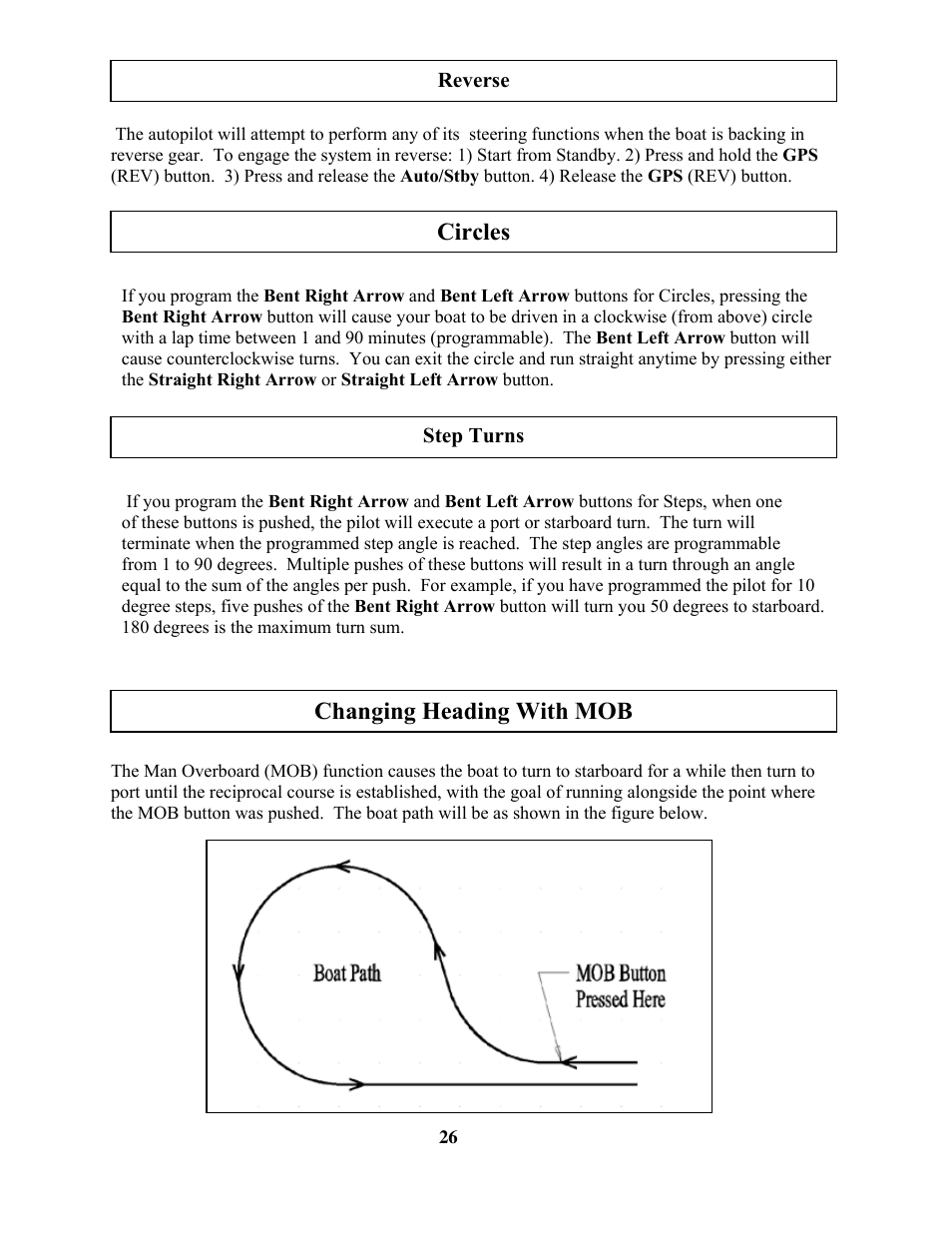 Changing heading with mob, Circles | Garmin TR-1 GOLD 906-2000-00 User Manual | Page 26 / 38