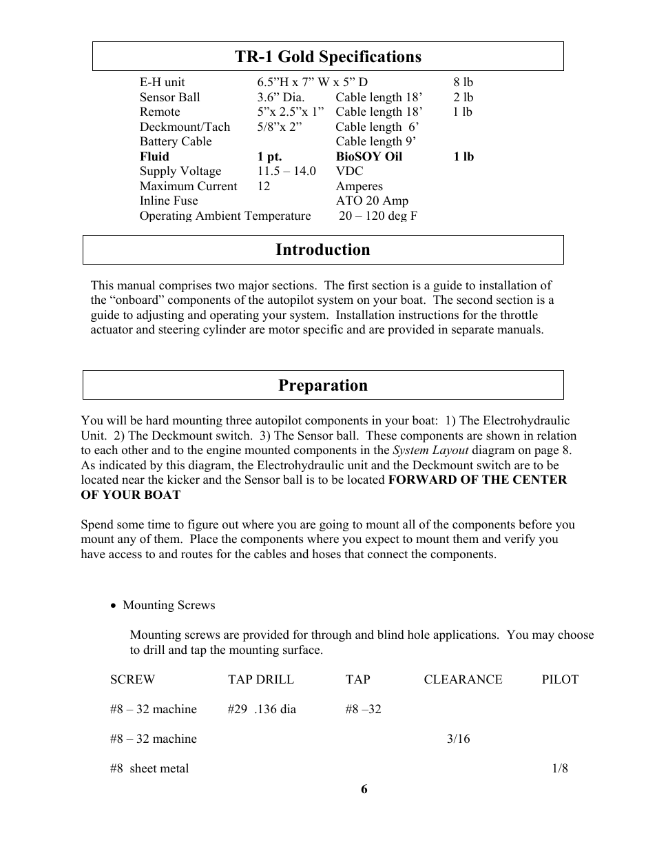 Tr-1 gold specifications introduction, Preparation | Garmin TR-1 GOLD 906-2000-00 User Manual | Page 6 / 38