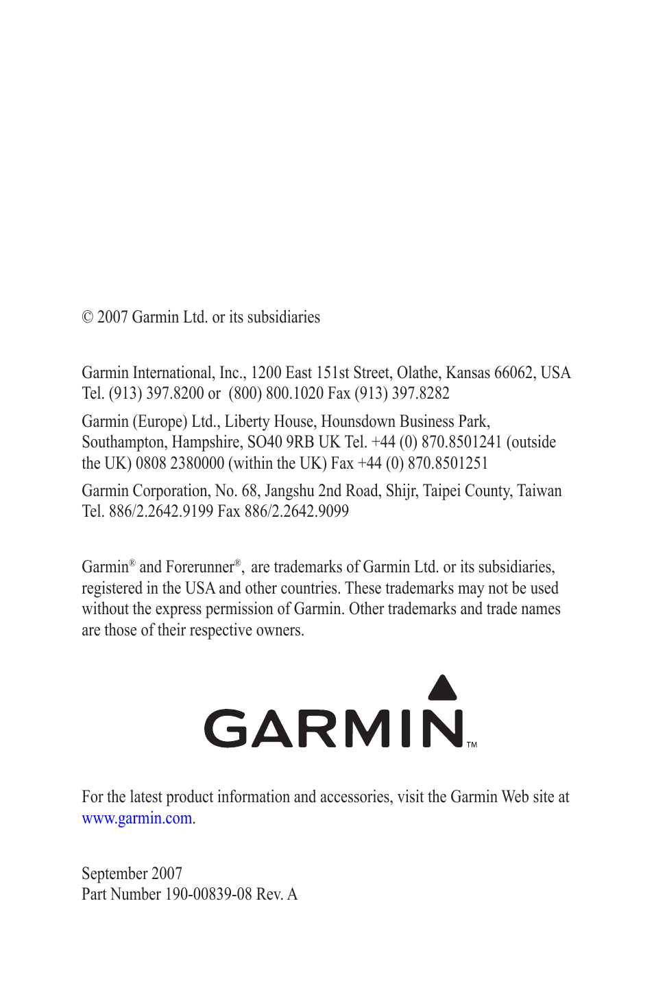 Garmin Forerunner 190-00839-08 User Manual | Page 24 / 24