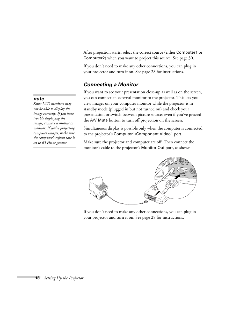 Connecting a monitor | Epson 74c User Manual | Page 18 / 106