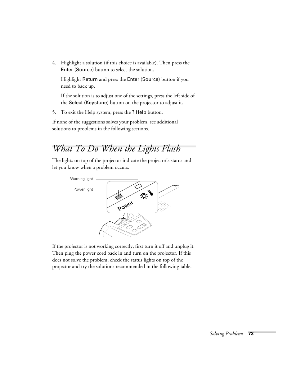 What to do when the lights flash | Epson 74c User Manual | Page 73 / 106