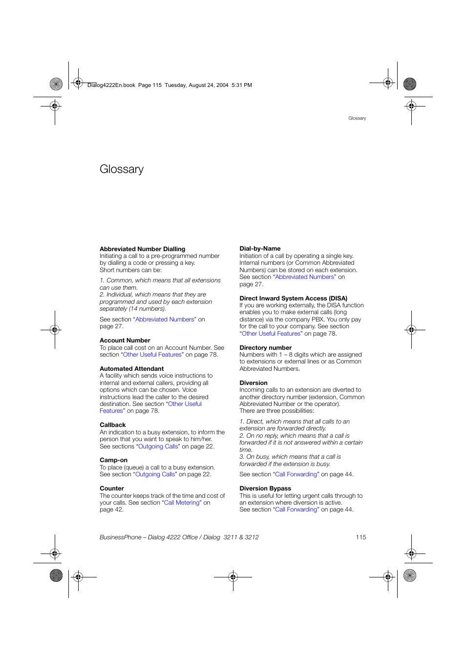 Glossary | Dialog 4222 Office User Manual | Page 115 / 124
