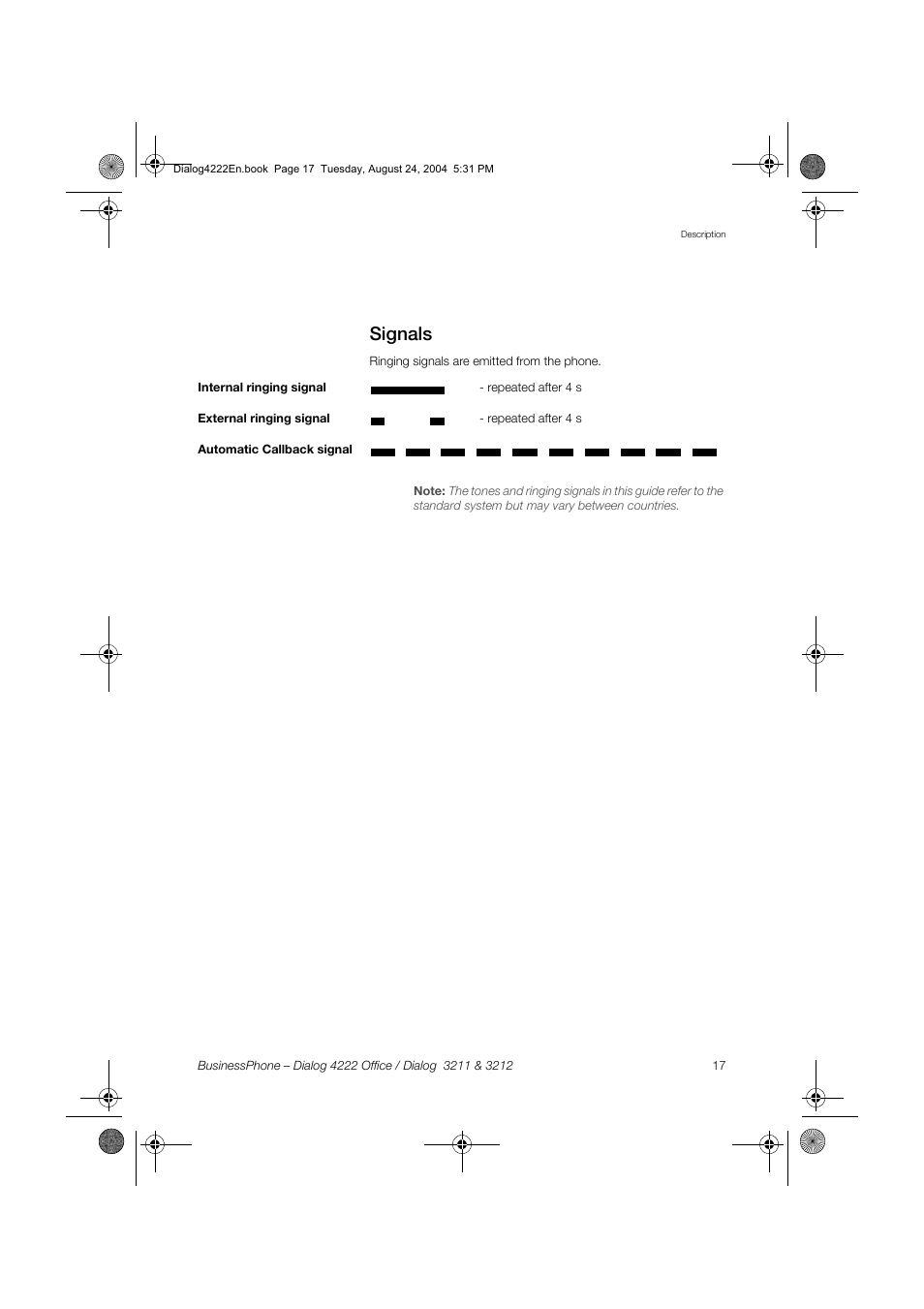 Signals | Dialog 4222 Office User Manual | Page 17 / 124